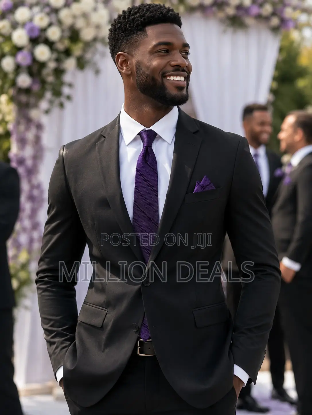 Stylish Pattern Purple Men's Corporate Long Tie With Pocket Square