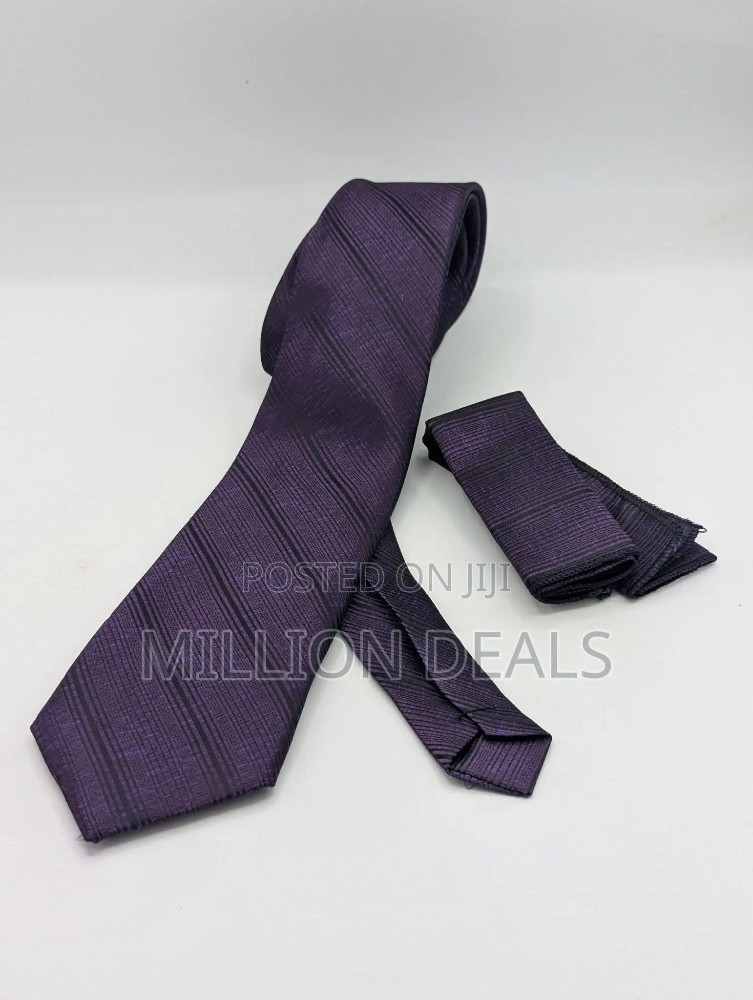 Stylish Pattern Purple Men's Corporate Long Tie With Pocket Square