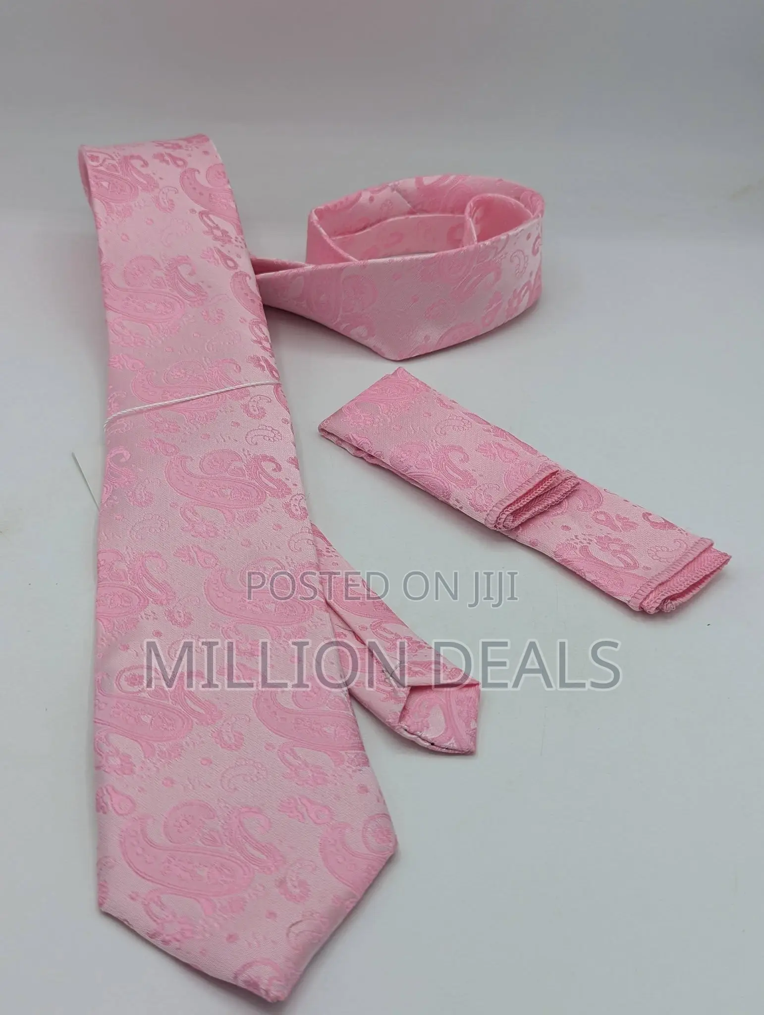 Stylish Pattern Men's Corporate Long Tie With Pocket Square Pink