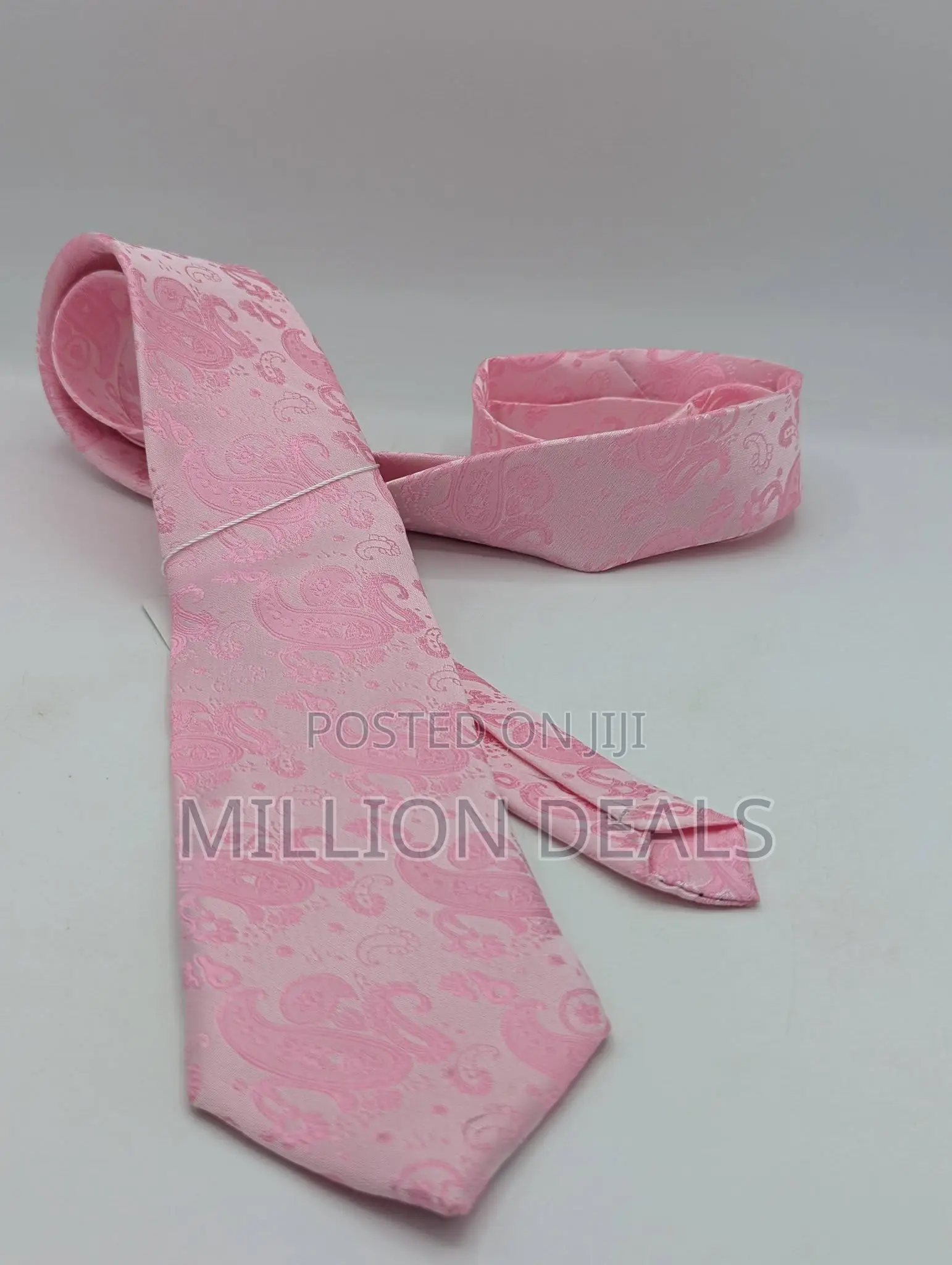 Stylish Pattern Men's Corporate Long Tie With Pocket Square Pink