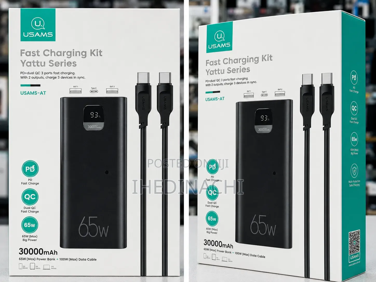 USAMS 30000mAh 65W Laptop Power Bank Fast Charging