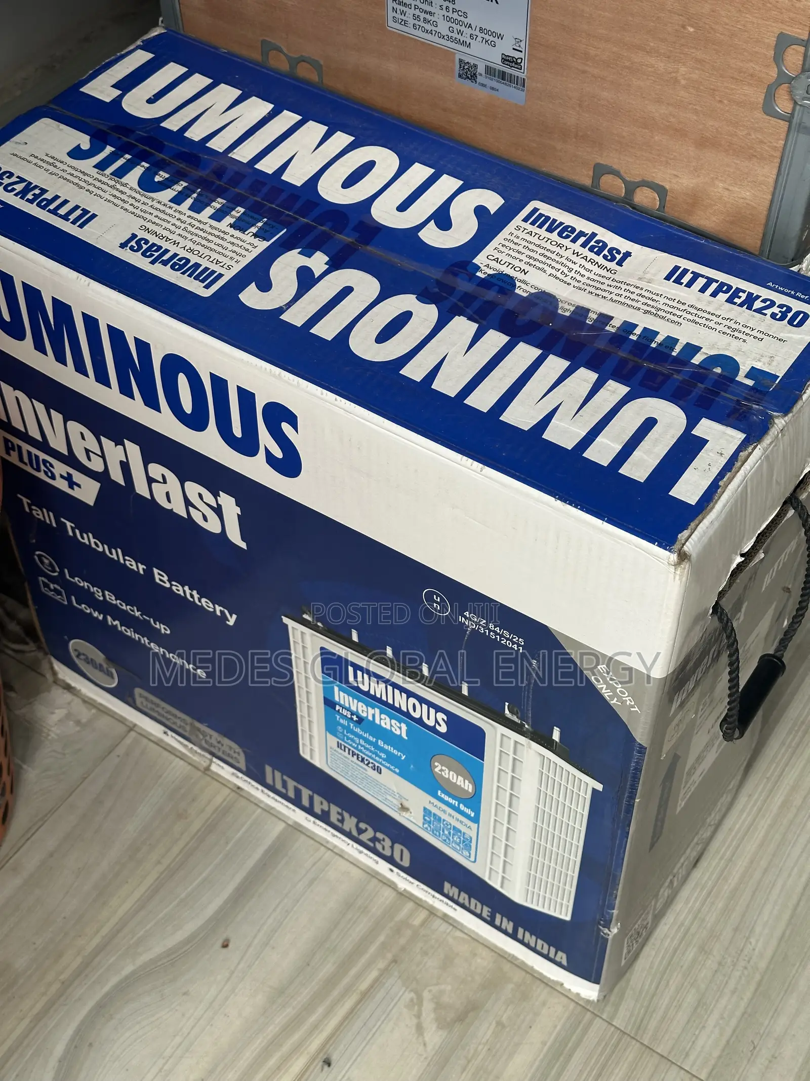 230A 12v Luminous Inverlast Plus Tall Tubular Battery