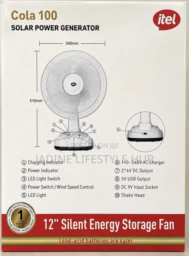 Itel 12” Silent Energy Storage Rechargeable Fan
