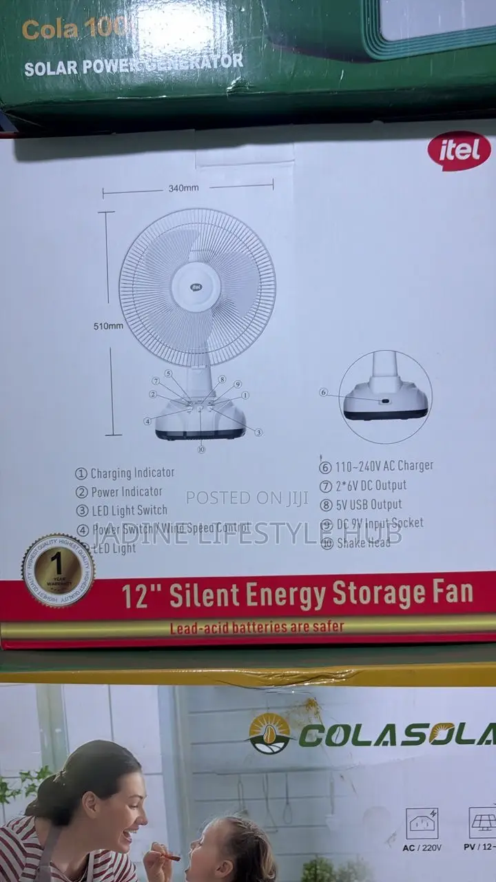 Itel 12” Silent Energy Storage Rechargeable Fan