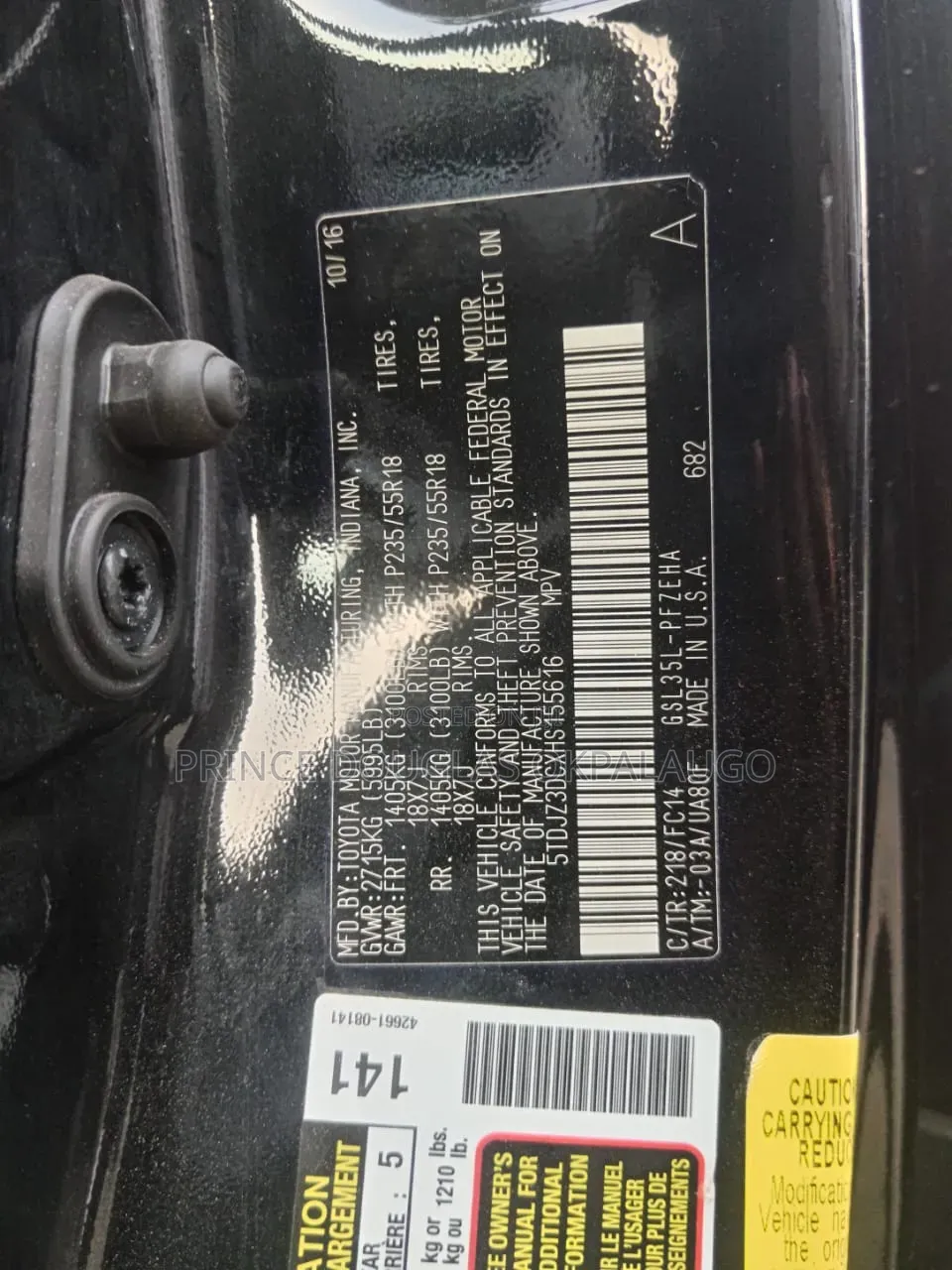 Toyota Sienna XLE Premium 7 Passenger (3.5L 6cyl 8A) 2017 Black