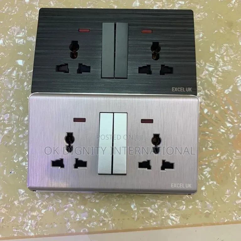 Luxury Black Double Universal Socket With 2 Switch–Premium Wall Outlet