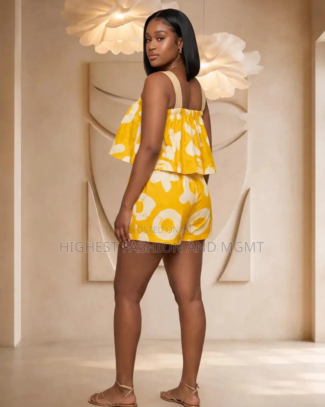 2pc Adire XOXO Print Crop Top Shorts Set