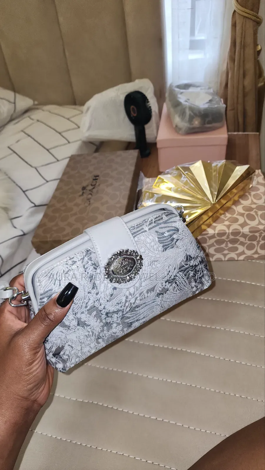Elegant Grey Lace Embellished Clutch