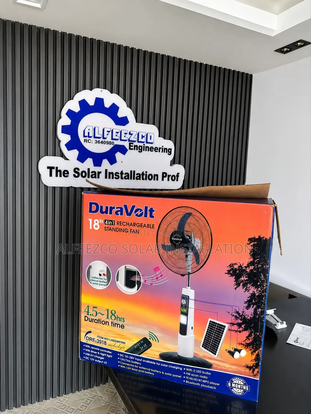 DuraVolt 18inches Rechargeable Standing Solar Fan
