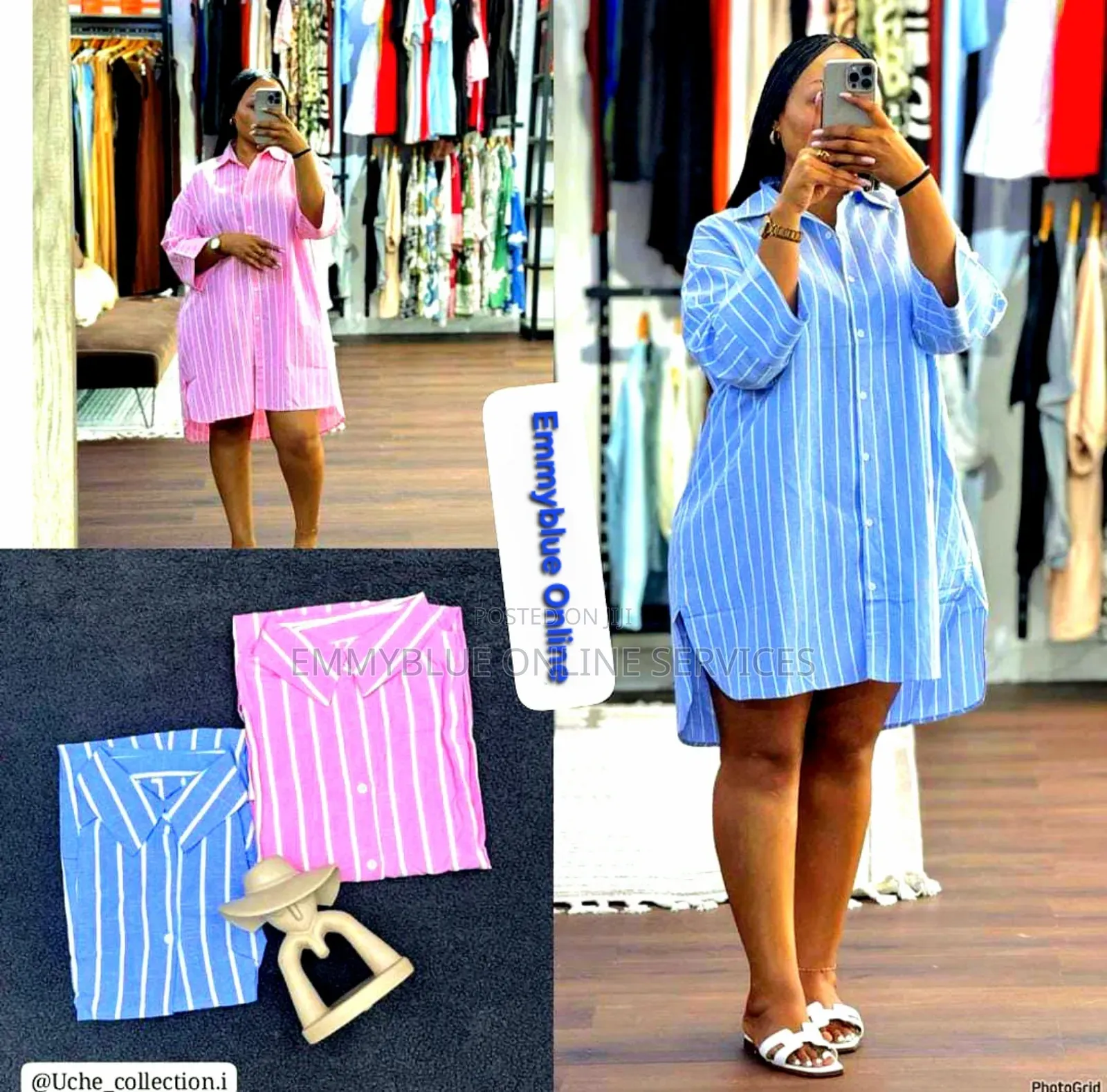 Oversized Striped Shirt Gown With a High-Low Hem and Button-Down Front