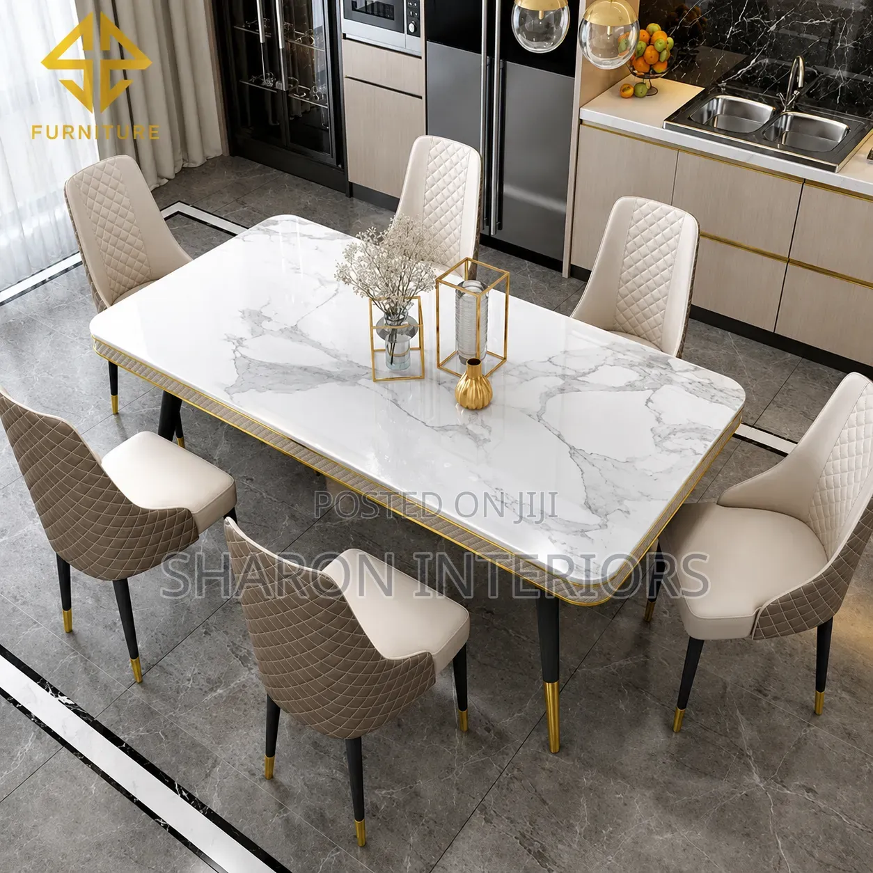 Aurora Marble 6-Seater Dining Set