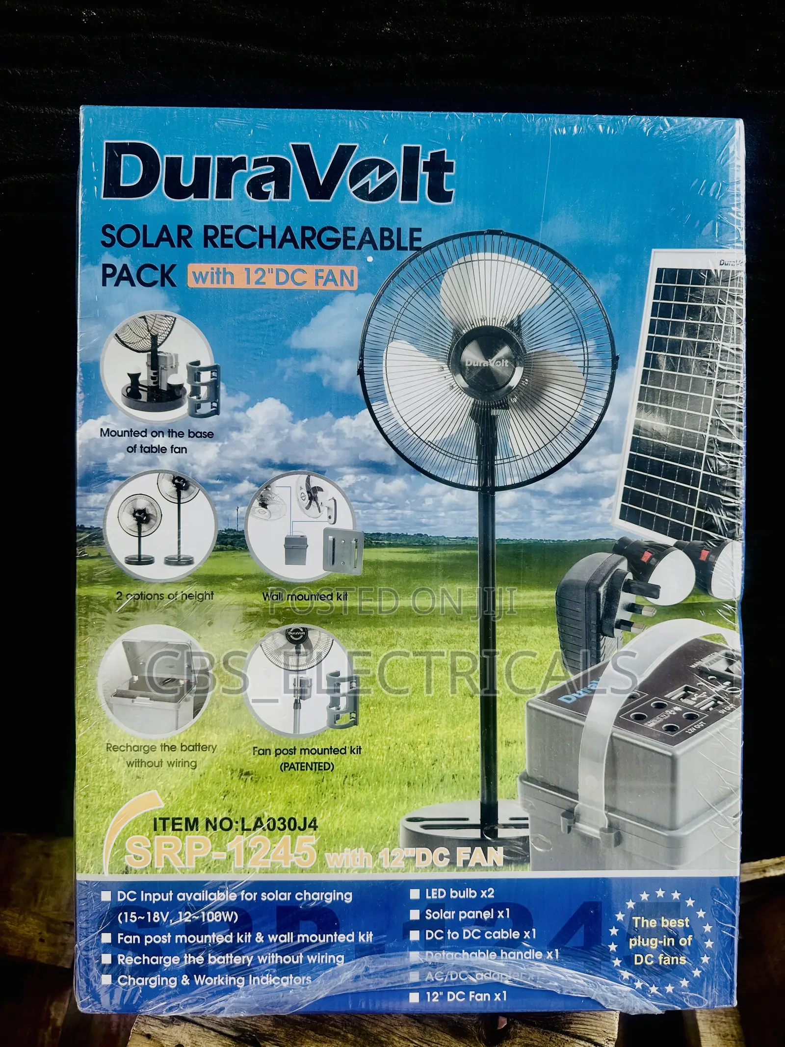 DuraVolt SRP-1245 Solar Rechargeable Pack With 12" DC Fan