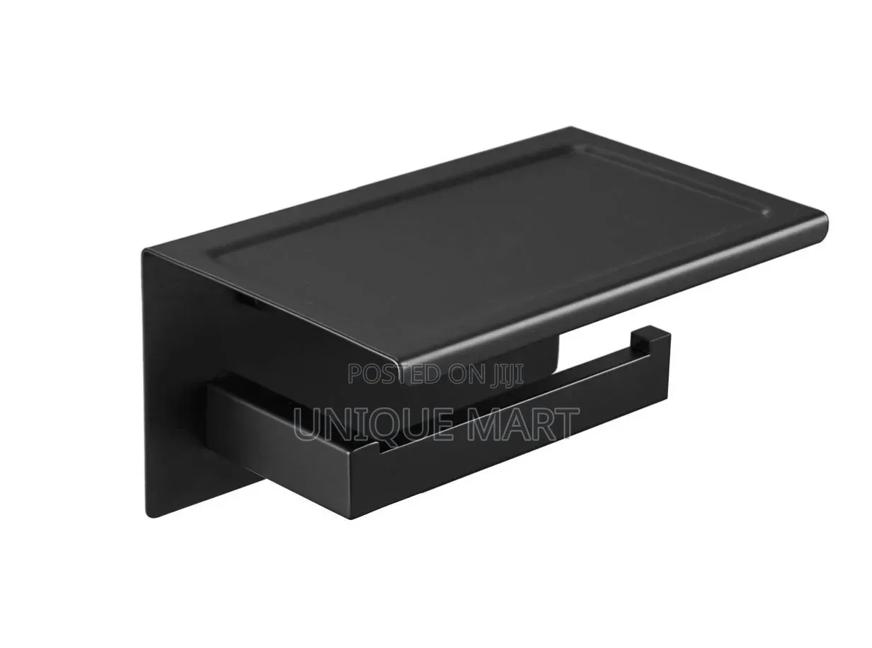 Quality Black Matt Toilet Paper Holder With Built-in Phone Shelf