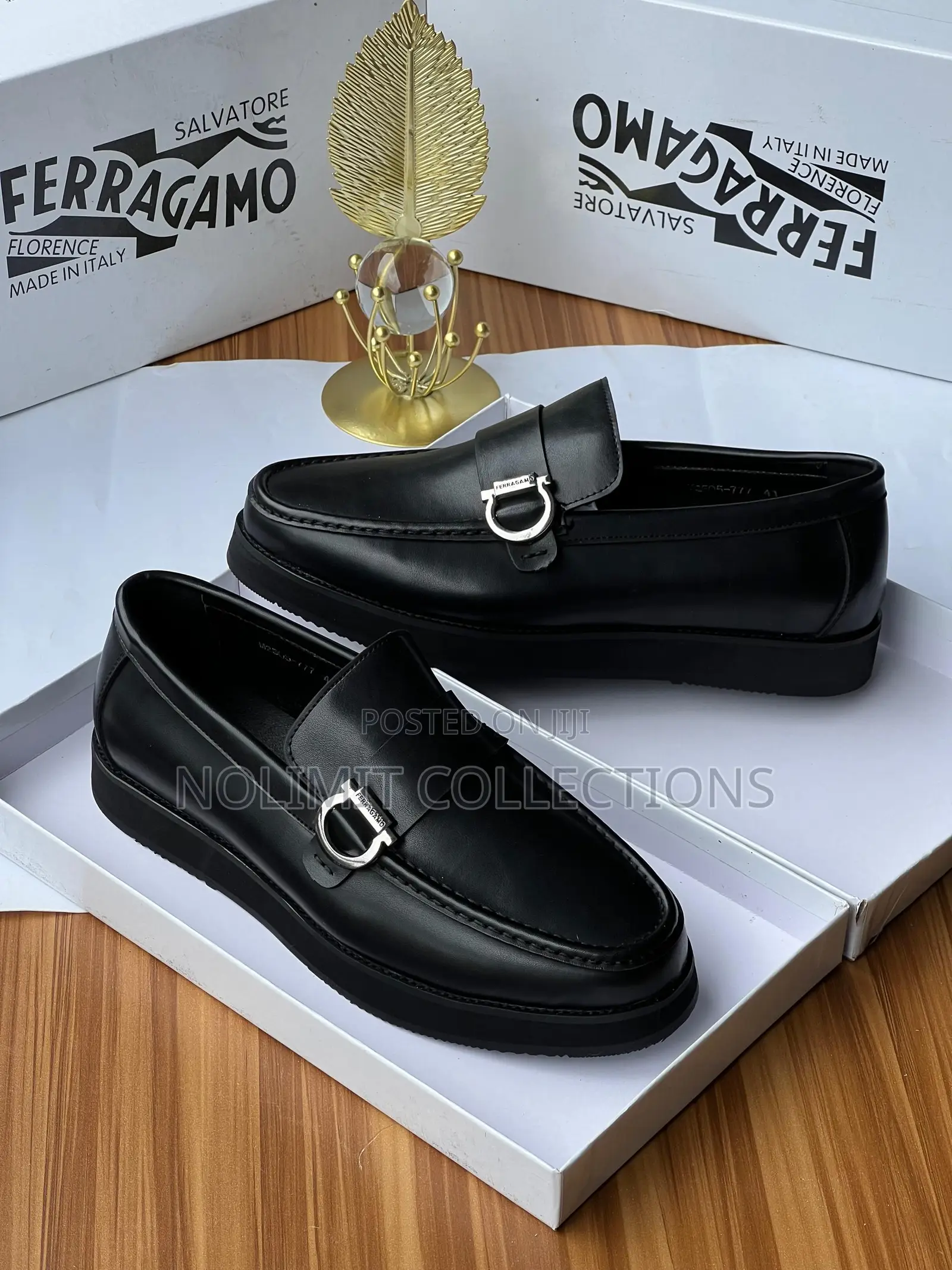 Men's Ferragamo Leather Loafers With Black Thick Soles