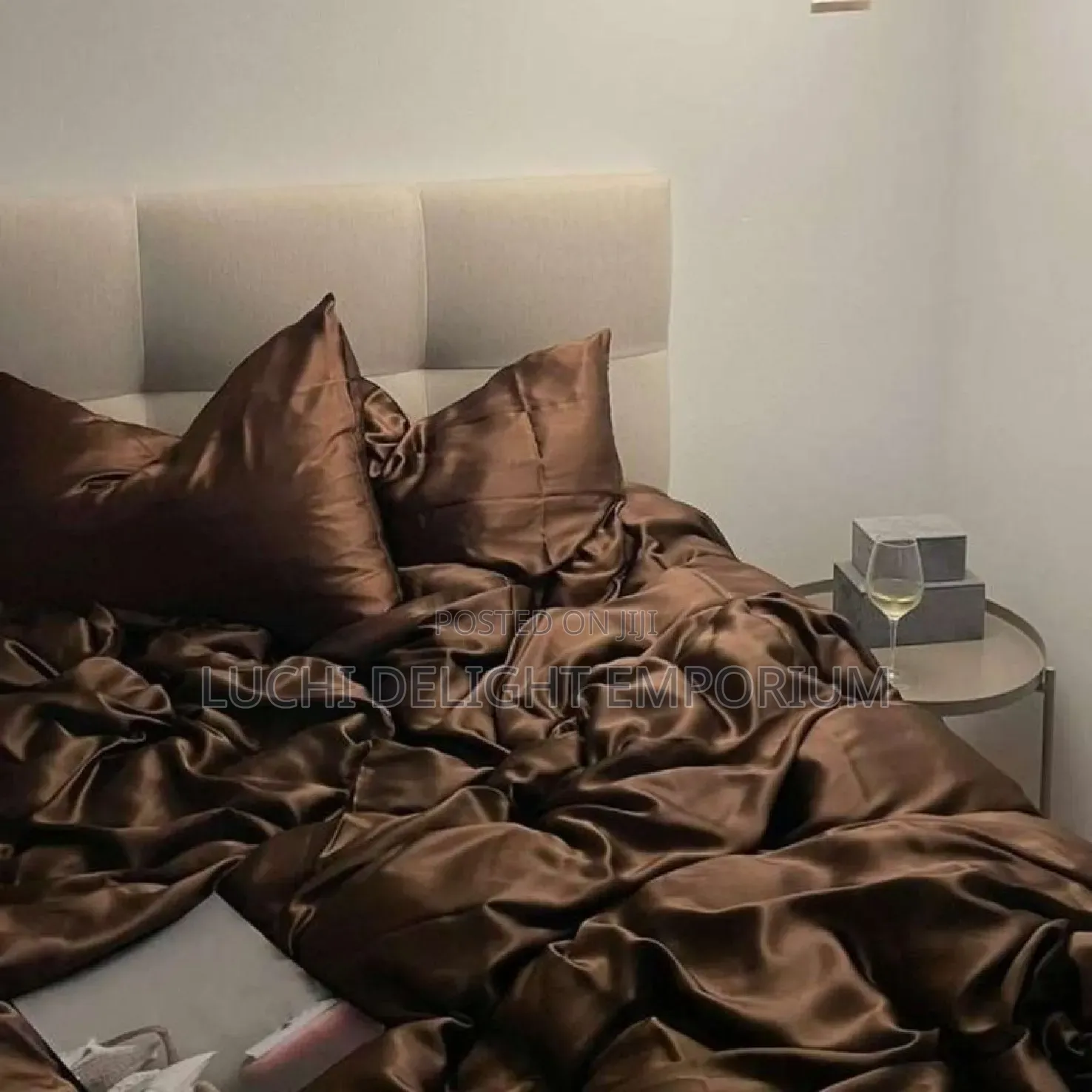 Luxury Brown Satin Silk Polish Duvet, Bedsheets 4 Pillowcase Set
