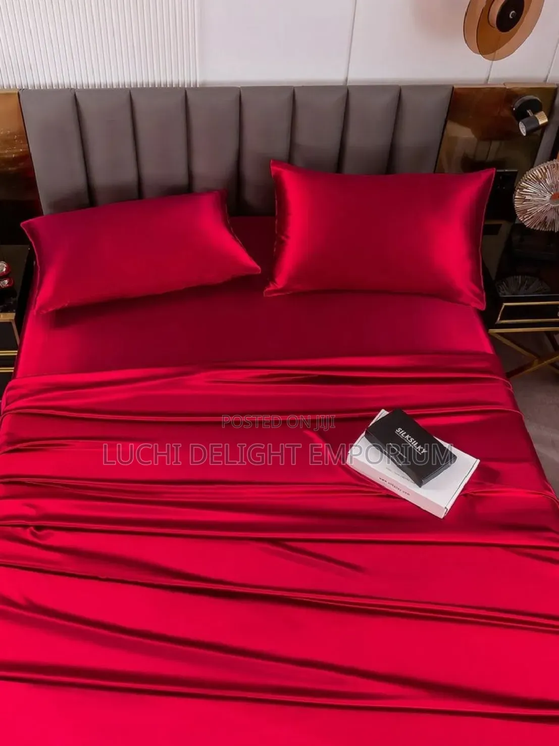  Luxury Red Satin Silk Polish Duvet, Bedsheets 4 Pillowcase Set 