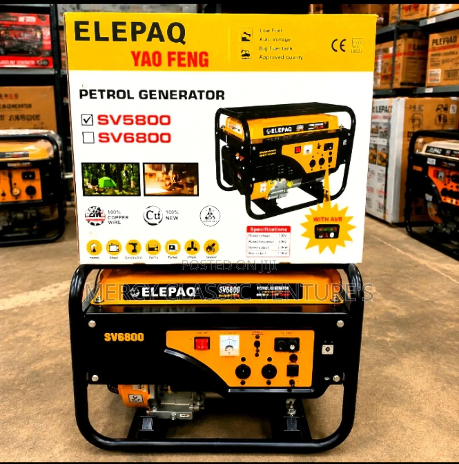 ELEPAQ SV5800 5.0kW Petrol Generator With AVR | Manual Start Copper