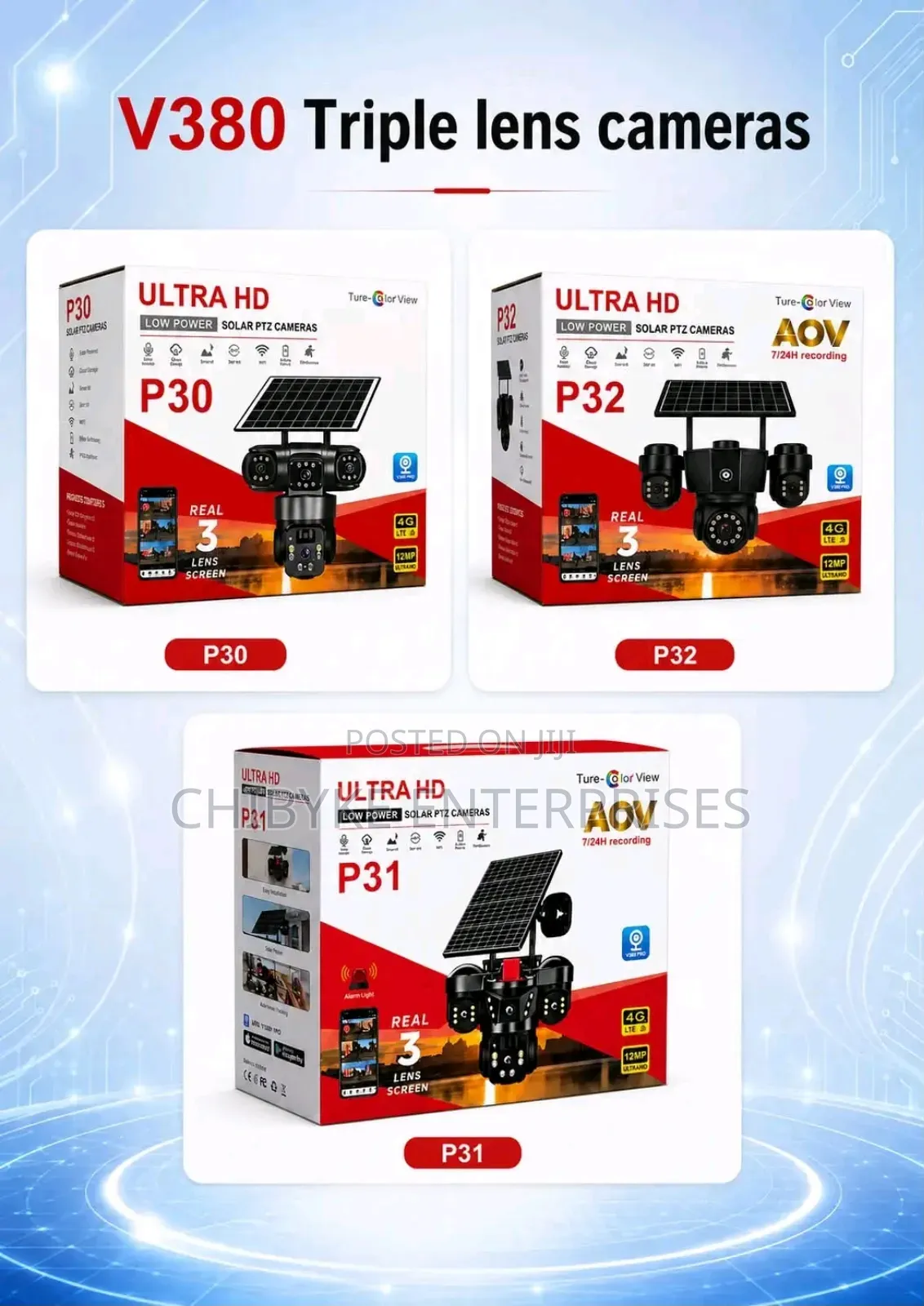 V380 Pro Triple Lens Solar PTZ Camera With Auto Tracking