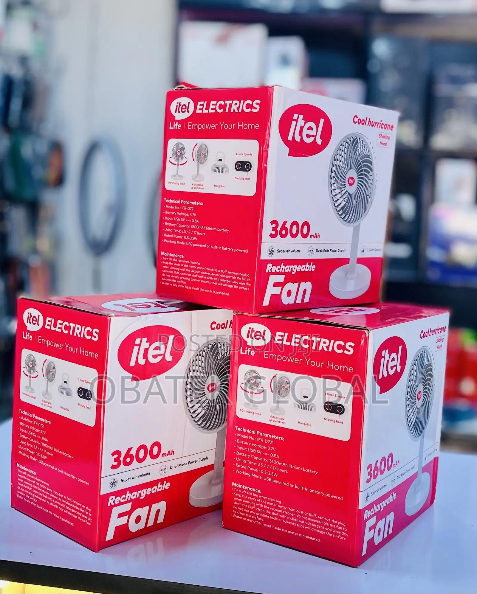3600mah Itel Rechargeable Fan