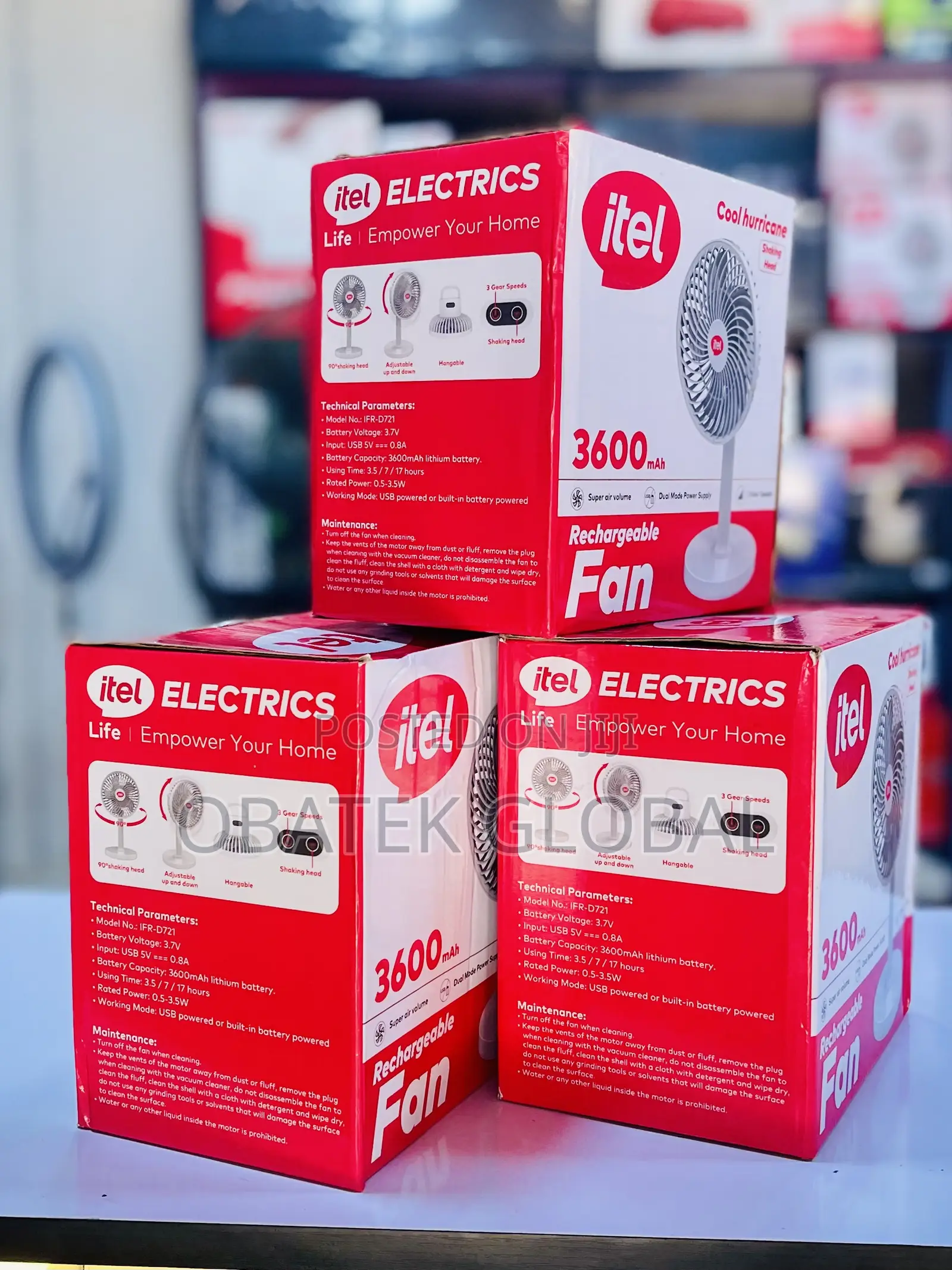 3600mah Itel Rechargeable Fan