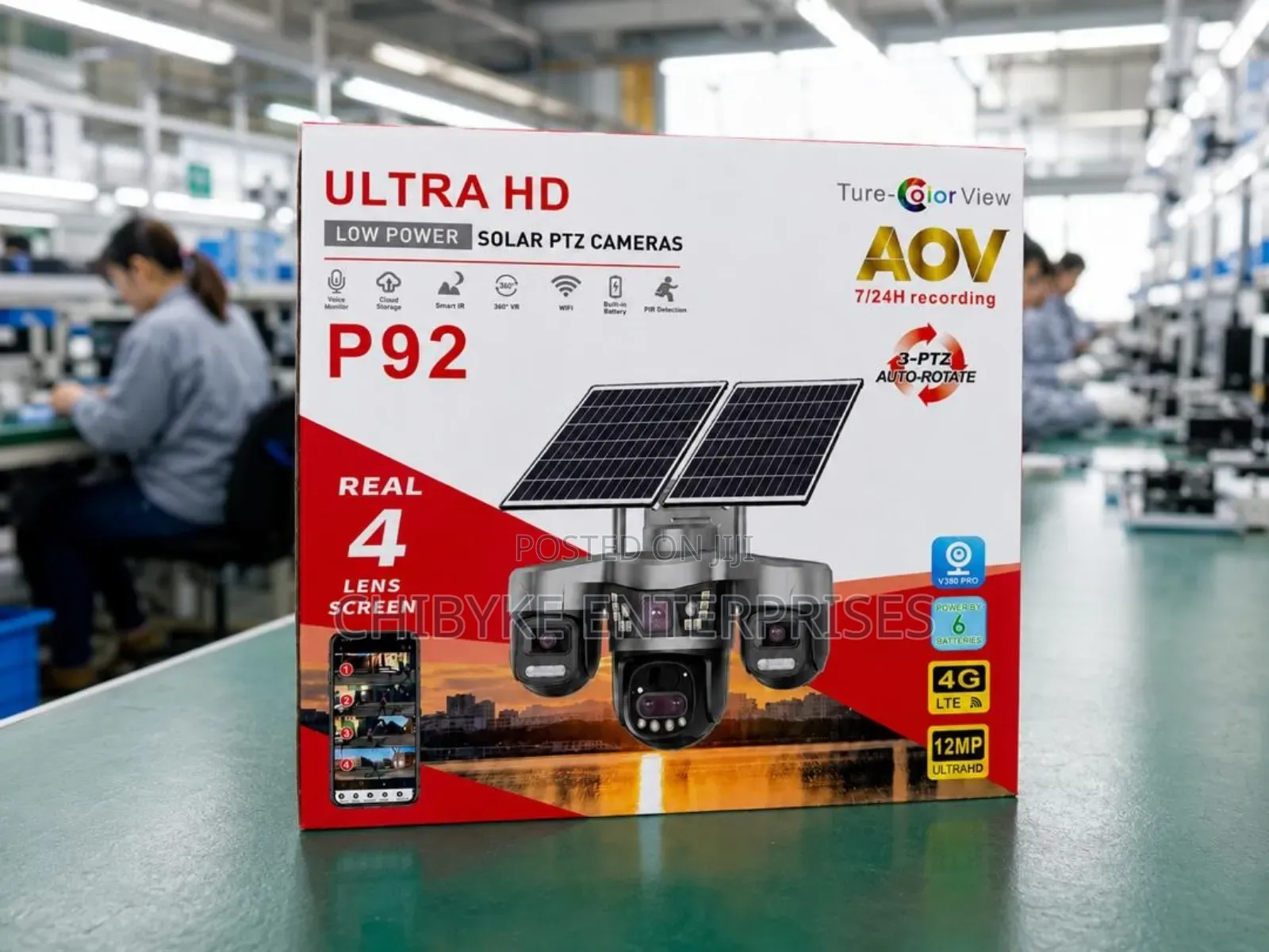 Real 4 Lens Screen, 3ptz , Solar PTZ Camera With Auto Tracking