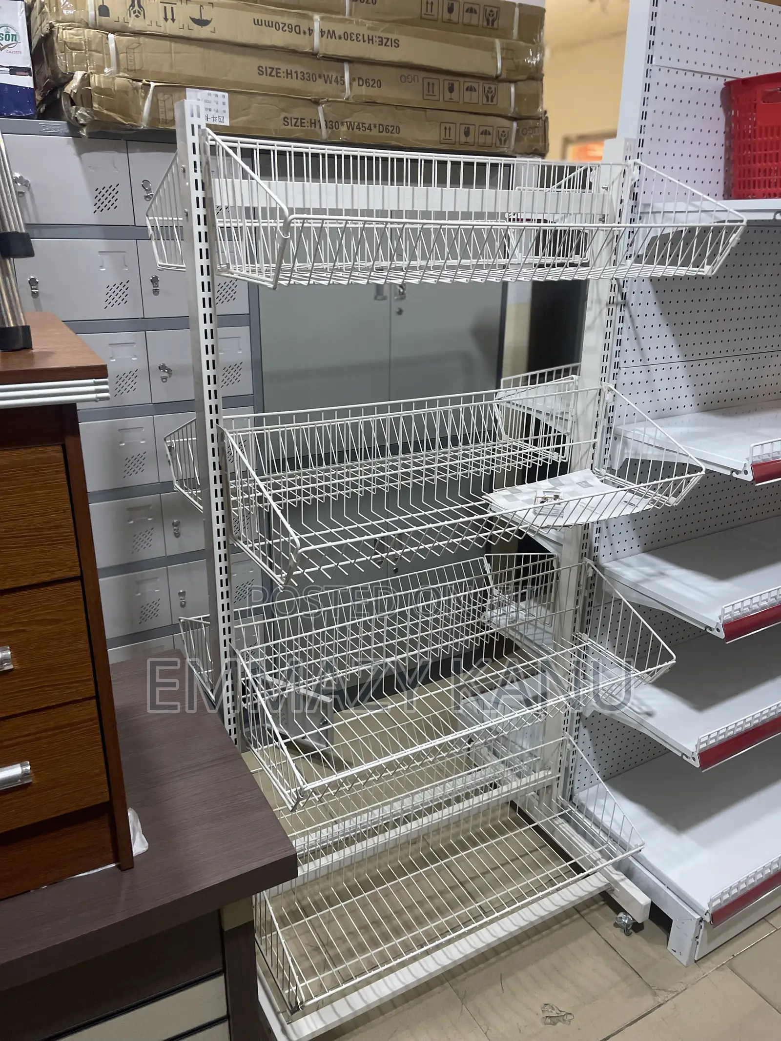 4-Tier Double-Sided Supermarket Display Basket Shelf | Heavy Duty