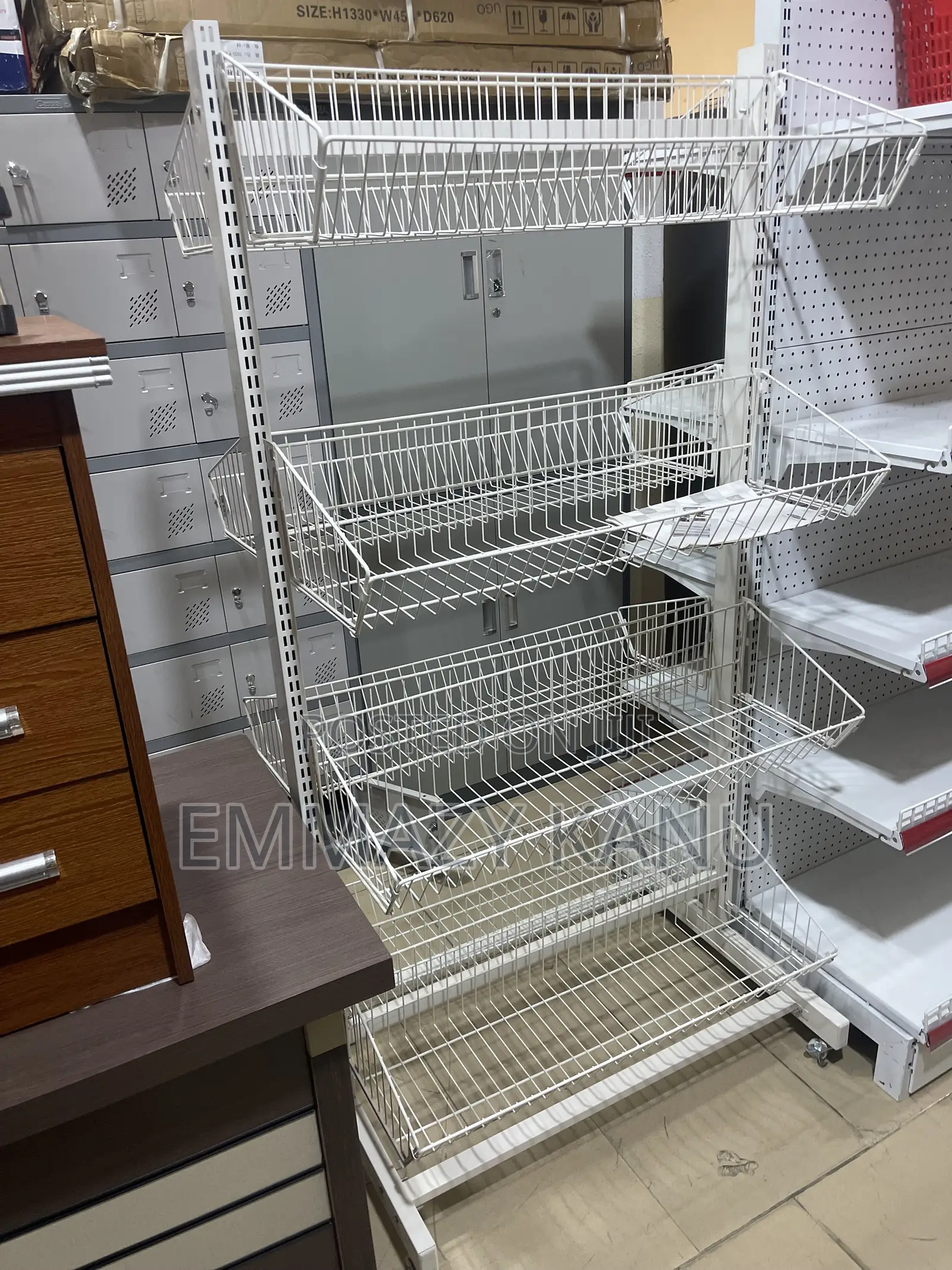 4-Tier Double-Sided Supermarket Display Basket Shelf | Heavy Duty