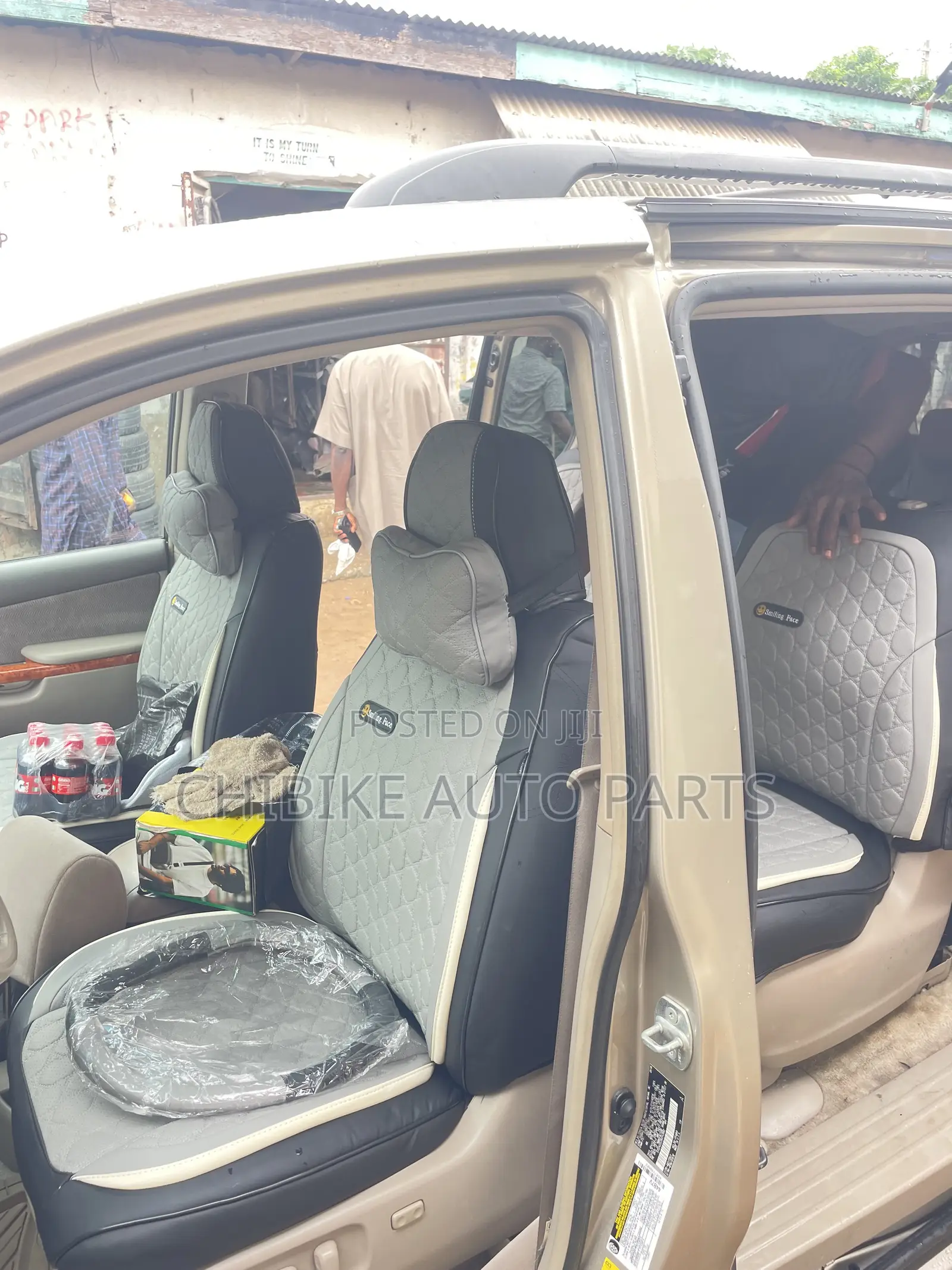 Smile Ash and Black Original Leather Seat Cover for 7 Seater