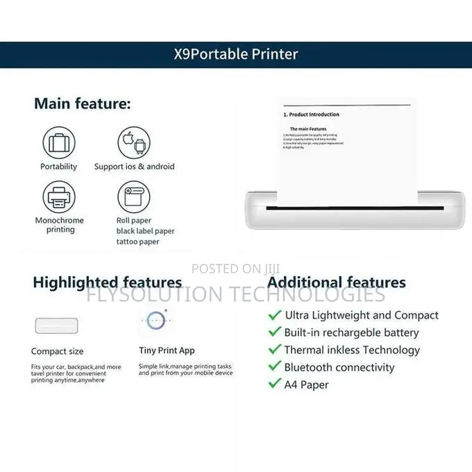 Rechargeable Portable Bluetooth Thermal A4 Inkless Printing Machine