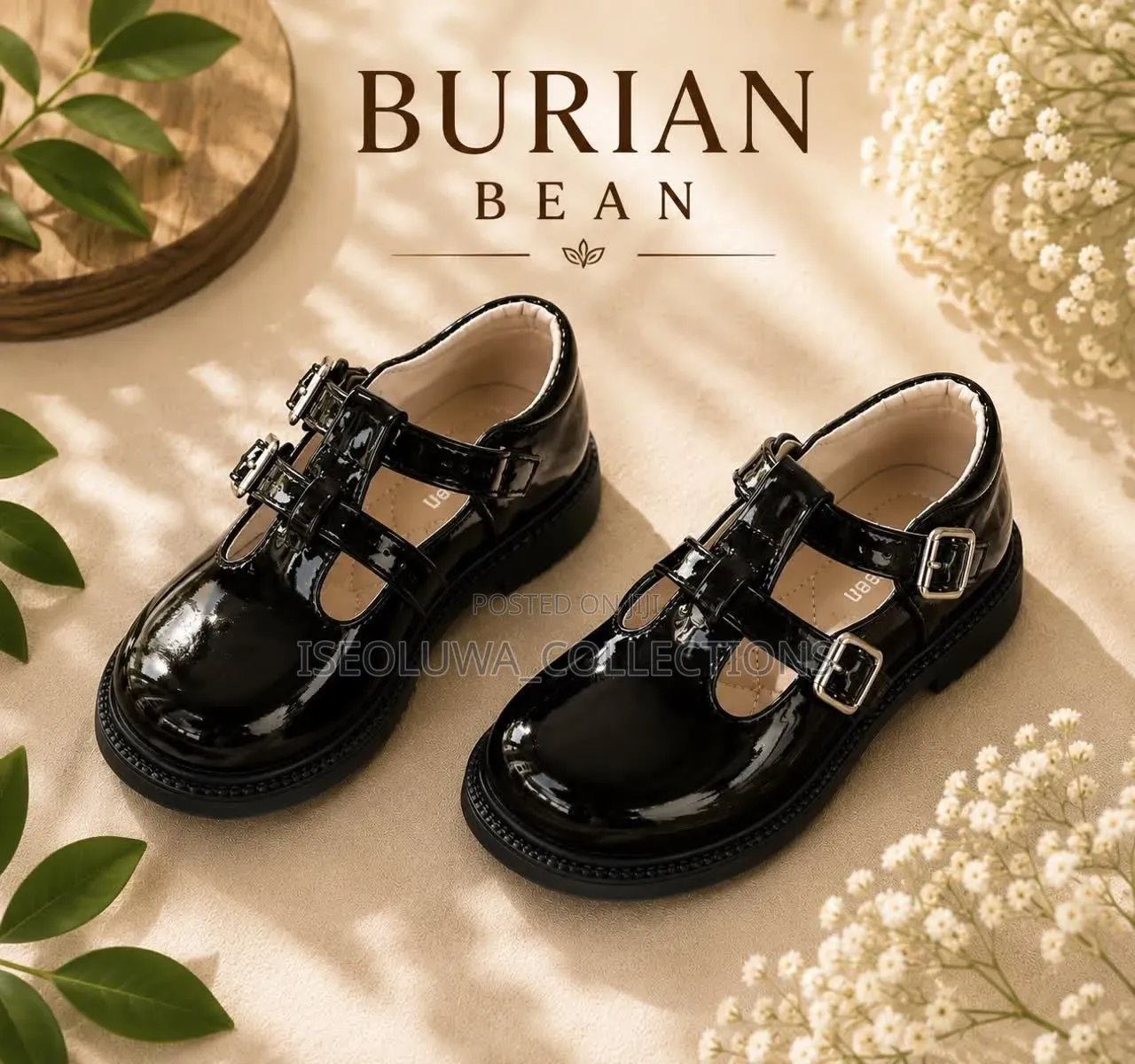 Girls' Black Patent Double-Buckle Mary Jane School Shoes