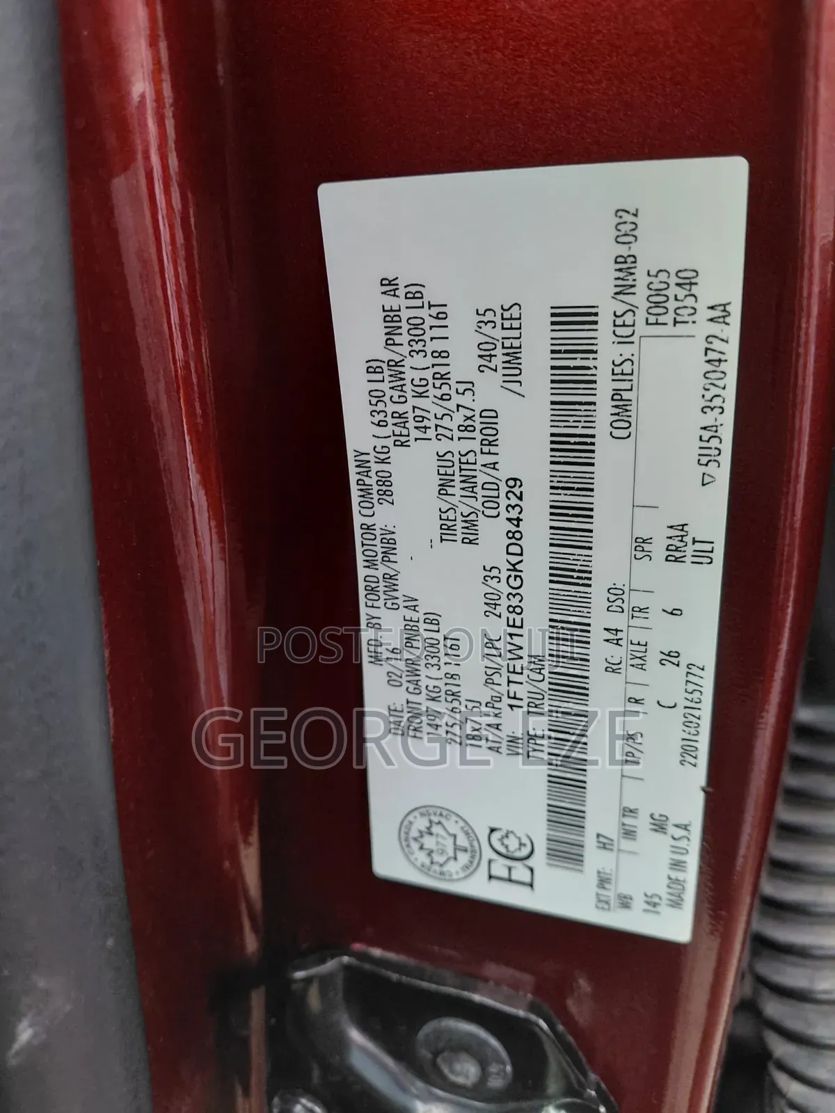 Ford F-150 2016 Red