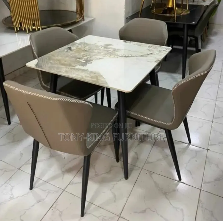 Modern Imported Square Marble Top Dining Table Set by 4-Seater.