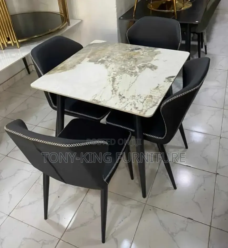 Modern Imported Square Marble Top Dining Table Set by 4-Seater.