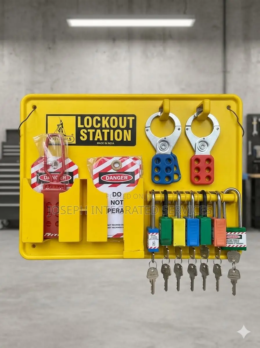 Bright Yellow, Wall-Mounted Lockout/Tagout (LOTO) Station