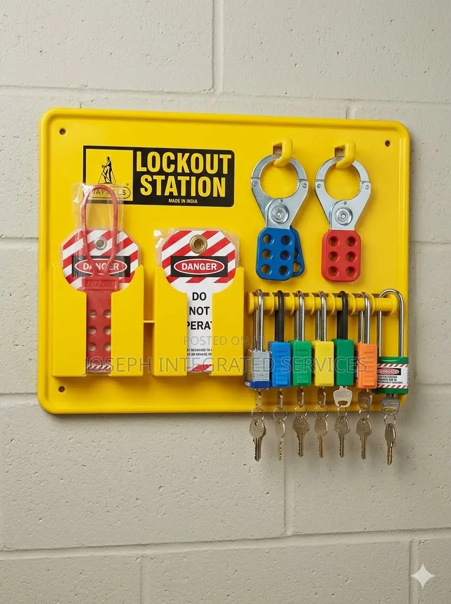 Bright Yellow, Wall-Mounted Lockout/Tagout (LOTO) Station