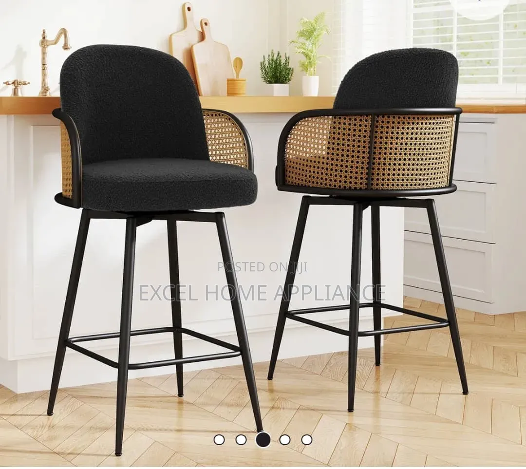 Morden Gray Bouclé Rattan Bar Stools With Metal Legs