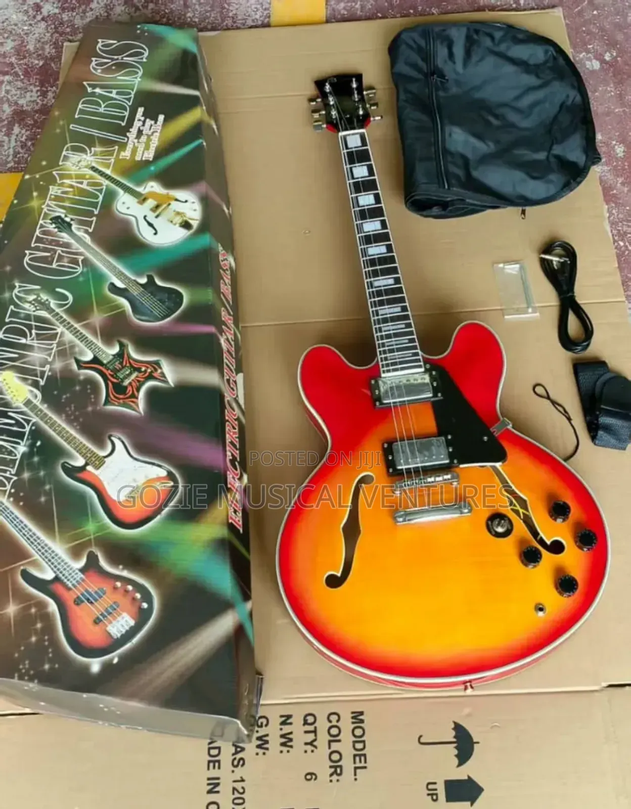 Gipson Jazz Electric Lead Guitar Semi Hollow Body With Bag Cable Strap
