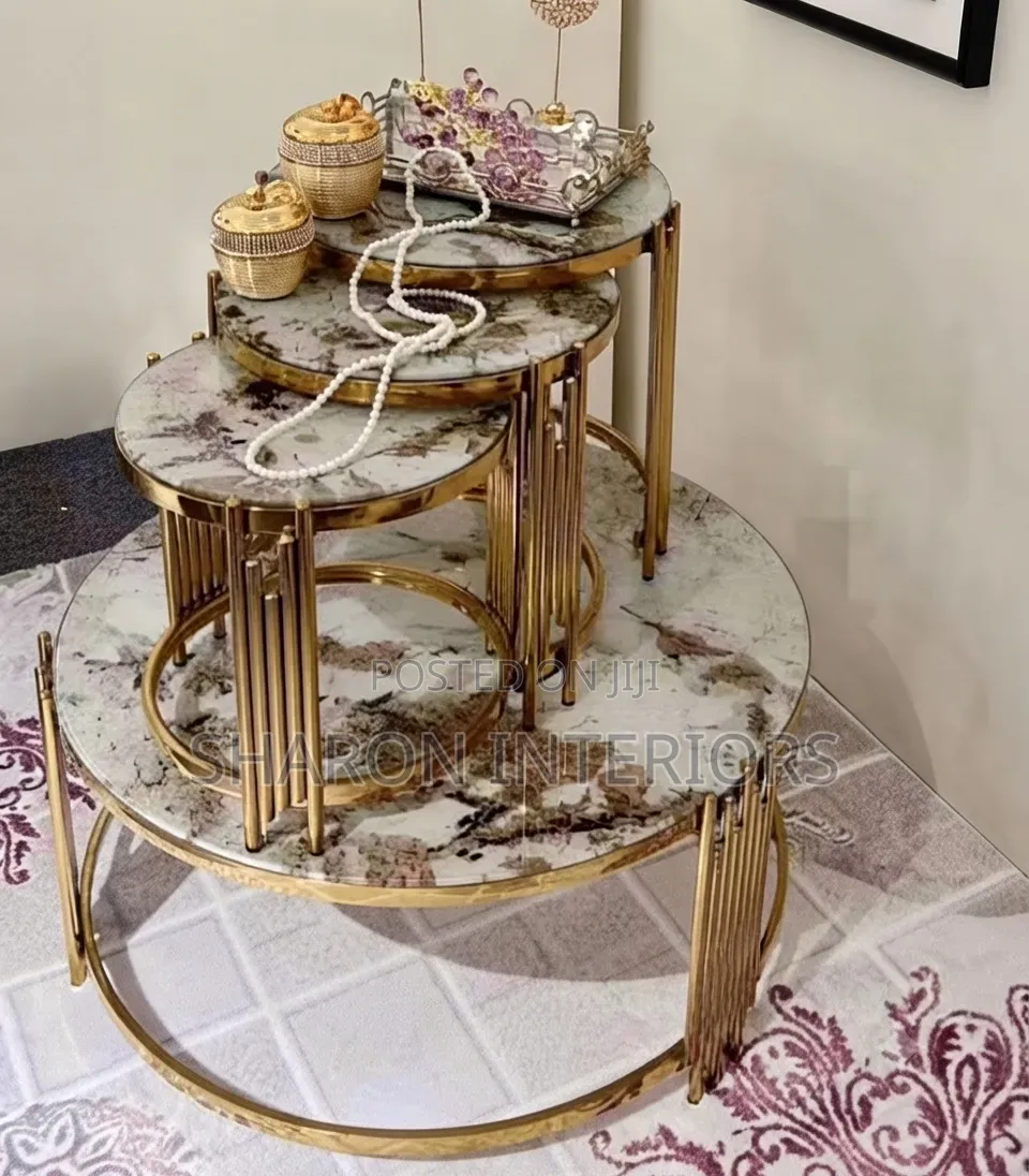 Modern Luxury Gold and Marble-Effect Nesting Tables