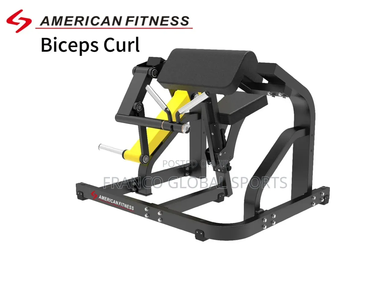 American Fitness Biceps Curl Machine With a Black Frame