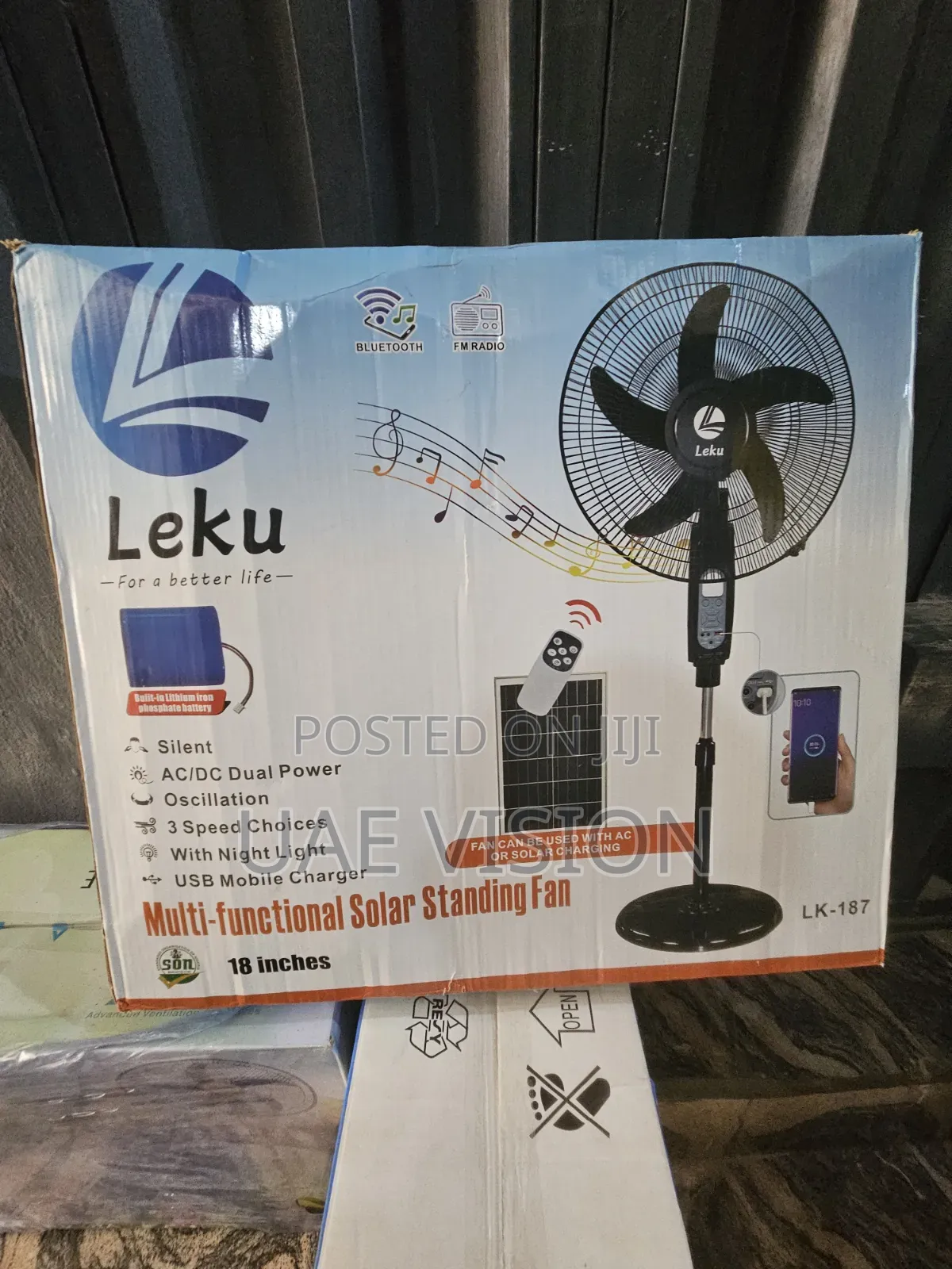 18inches LEKU Bluetooth Solar Rechargeable Fan High Quality