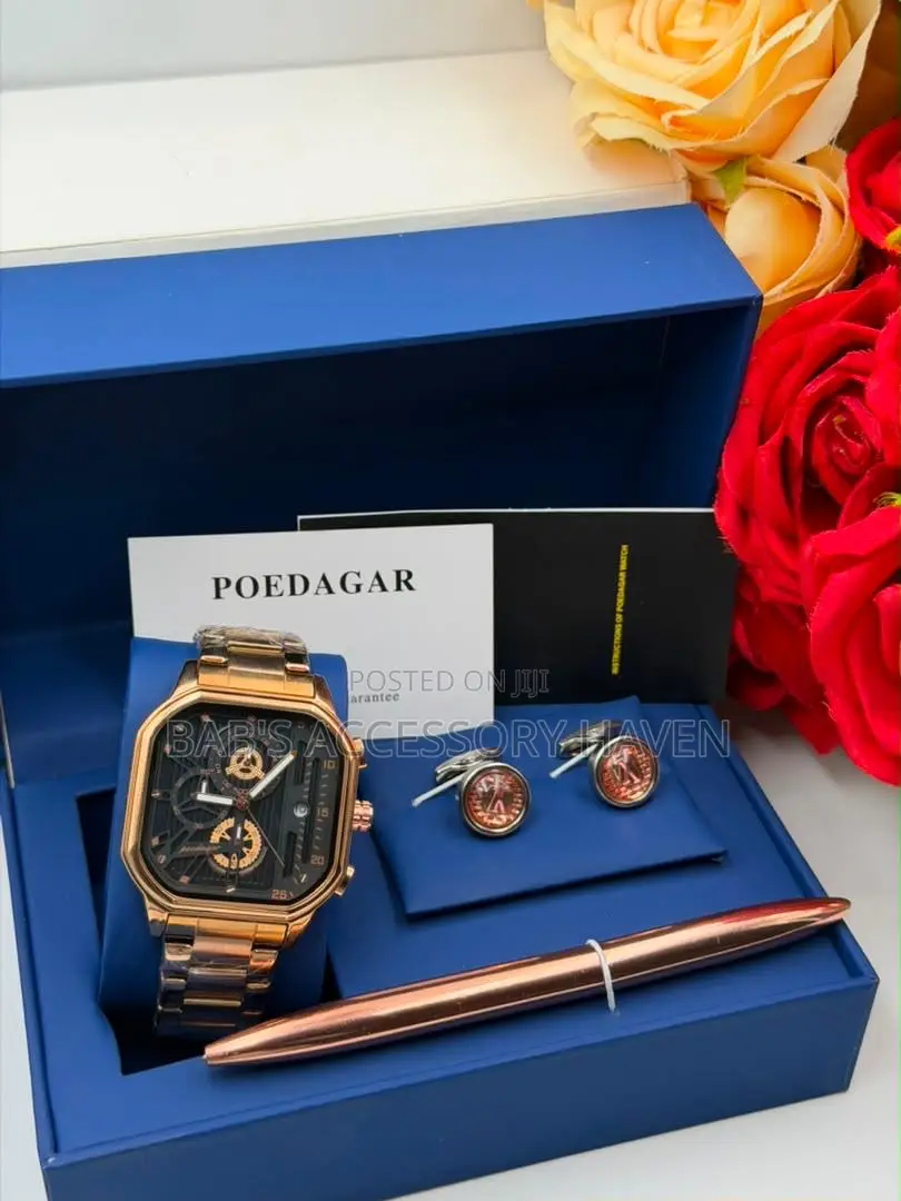 Poedagar Luxury Men’s Watch, Cufflinks Pen Executive Gift Set