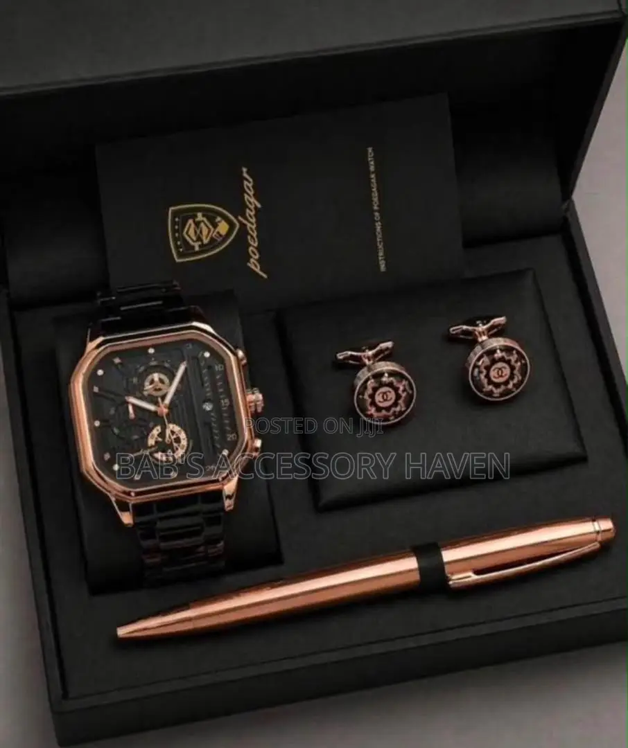 Poedagar Luxury Men’s Watch, Cufflinks Pen Executive Gift Set