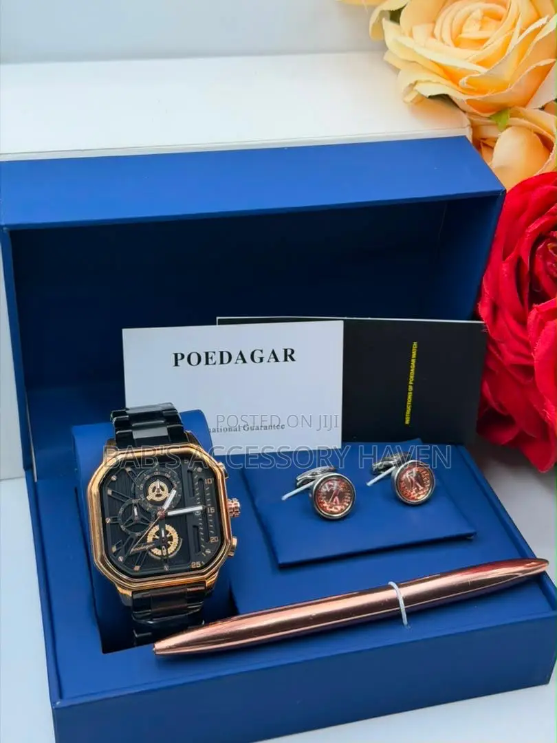 Poedagar Luxury Men’s Watch, Cufflinks Pen Executive Gift Set