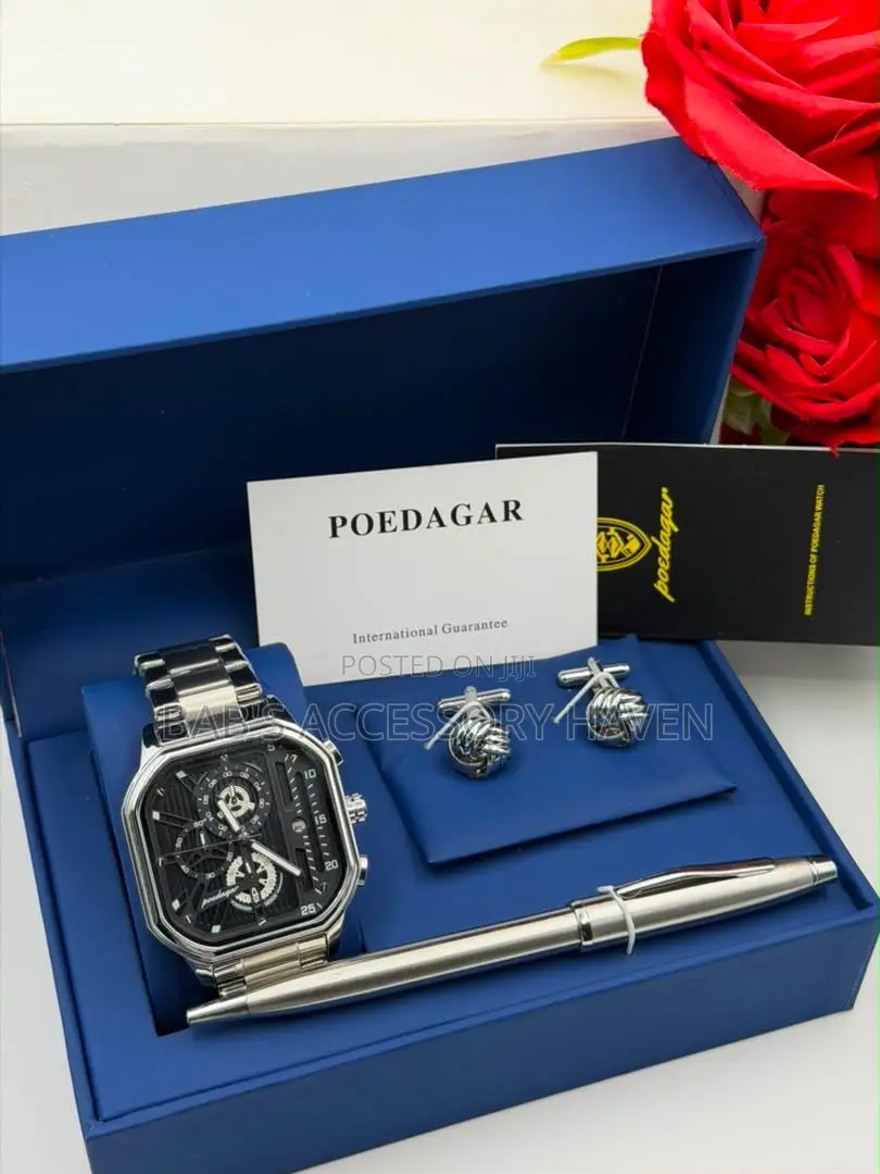 Poedagar Luxury Men’s Watch, Cufflinks Pen Executive Gift Set