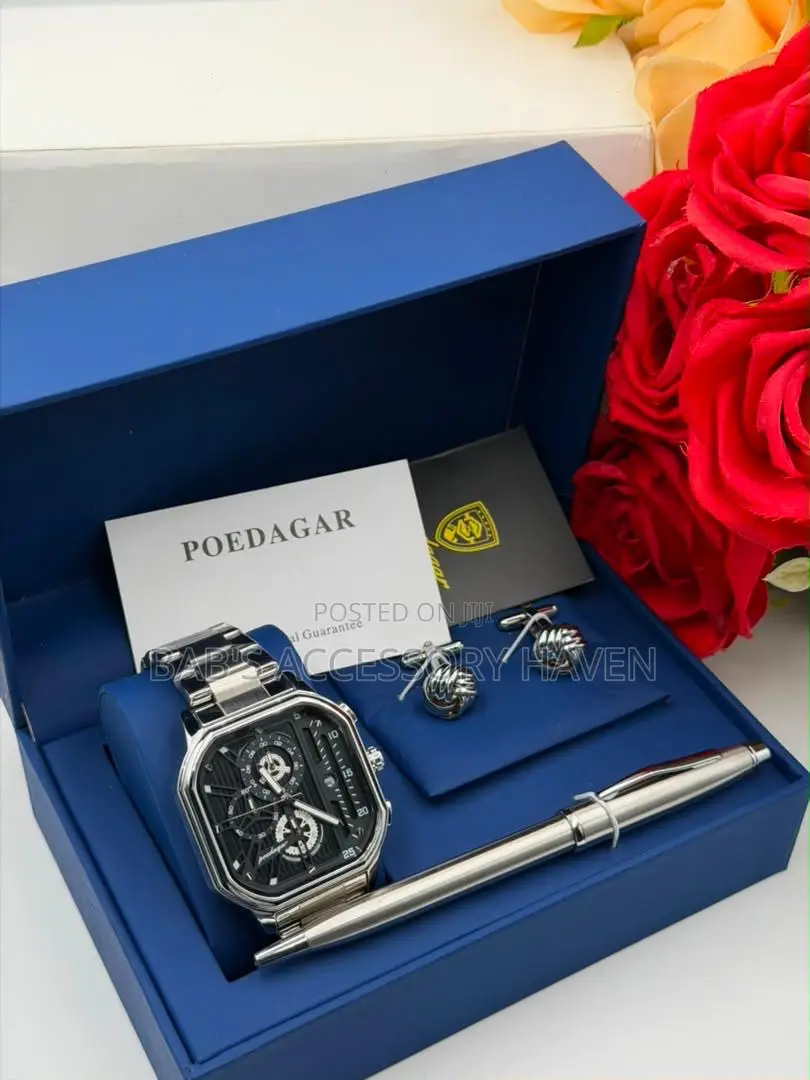 Poedagar Luxury Men’s Watch, Cufflinks Pen Executive Gift Set