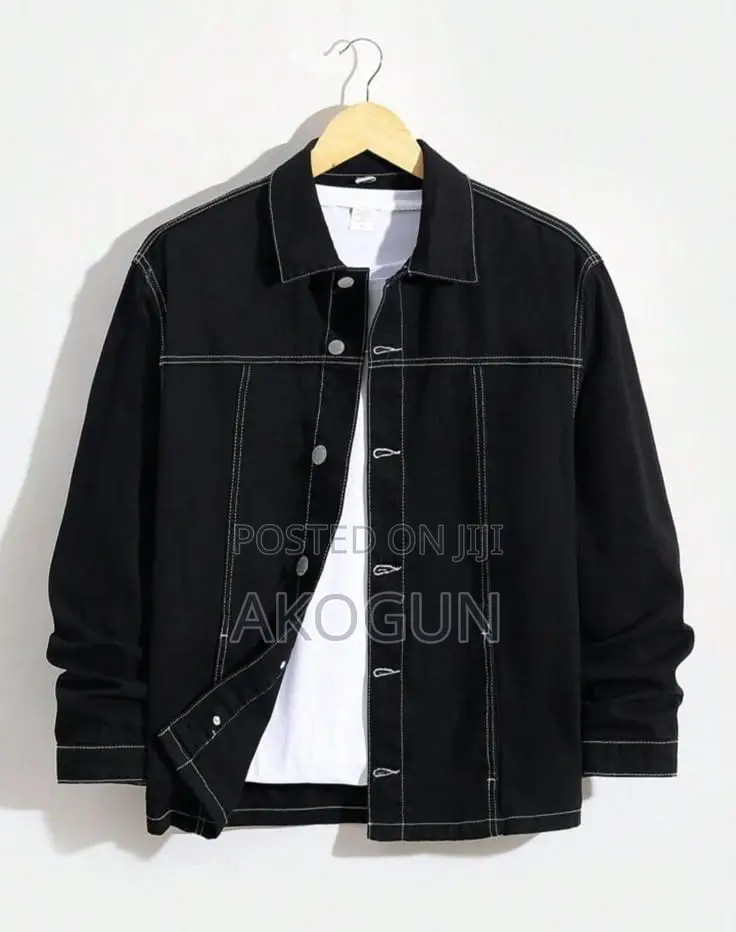 Premium Black Denim Jacket With White Stitch Unisex Streetwear