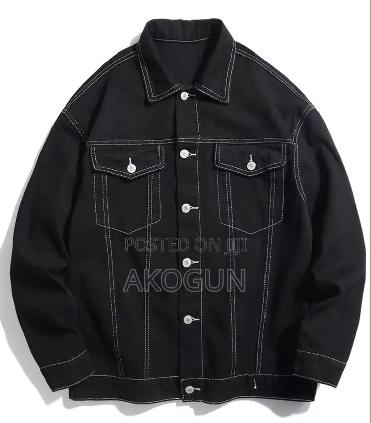 Premium Black Denim Jacket With White Stitch Unisex Streetwear