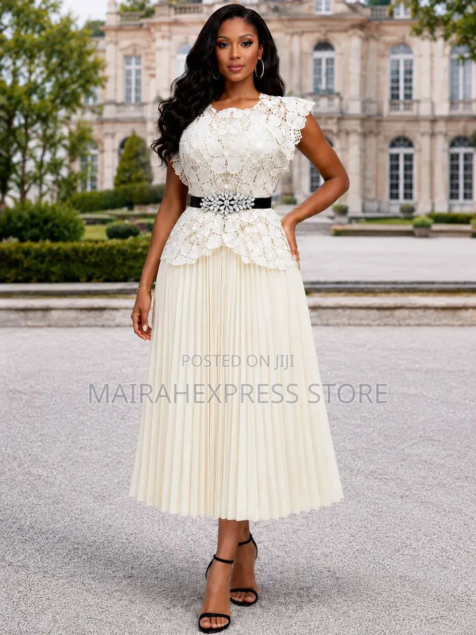 Luxe Miyaki 2pcs Gown Cord Lace Top Set With Free Stoned Waist Belt