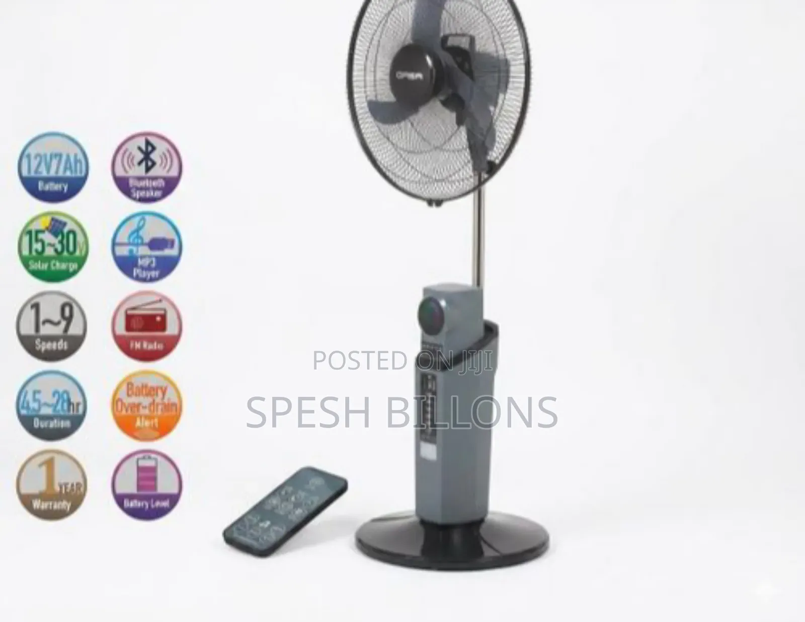 18" Rechargeable Inverter Fan With Bluetooth Speaker, Remote FM Rado