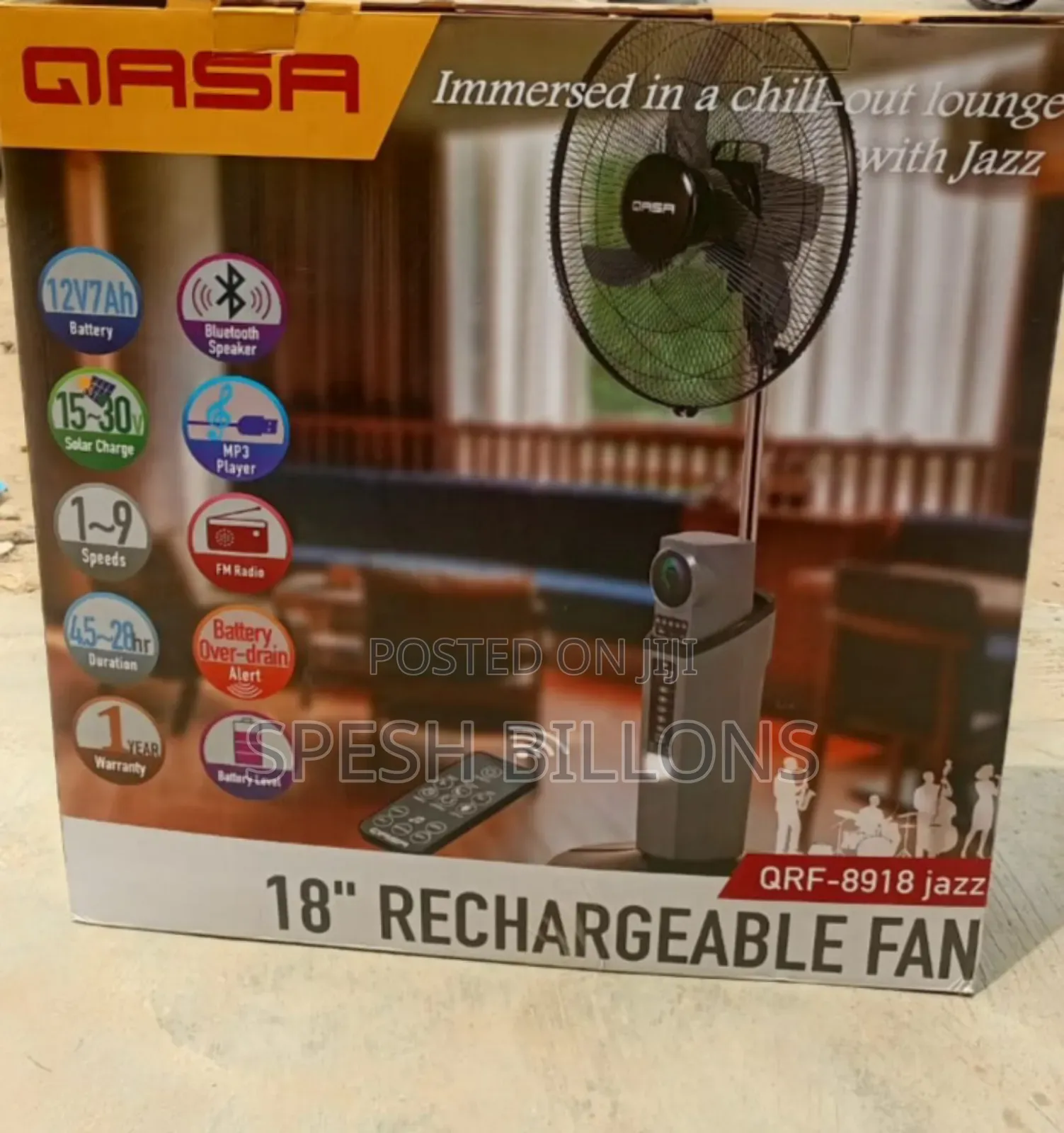 18" Rechargeable Inverter Fan With Bluetooth Speaker, Remote FM Rado
